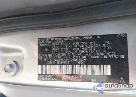 2005 Toyota Tundra Sr5 V8 из США, поврежденный, VIN 5TBET34165S467311